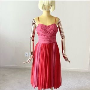 Francisco Rosas designer for Valentino Pink Red Silk Midi Dress 4/40